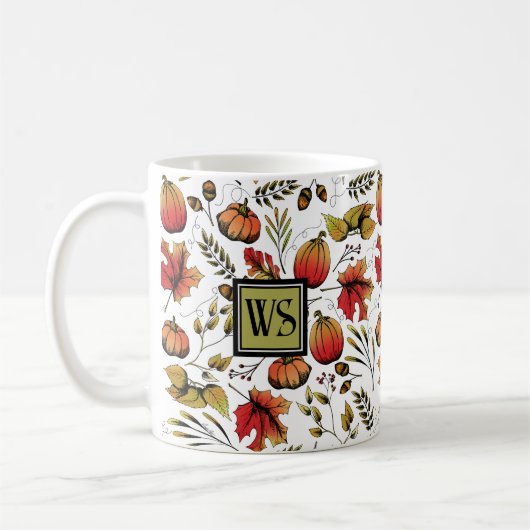 Mug Monogramme personnalisé Coloré Moisson d'automne (Gauche)
