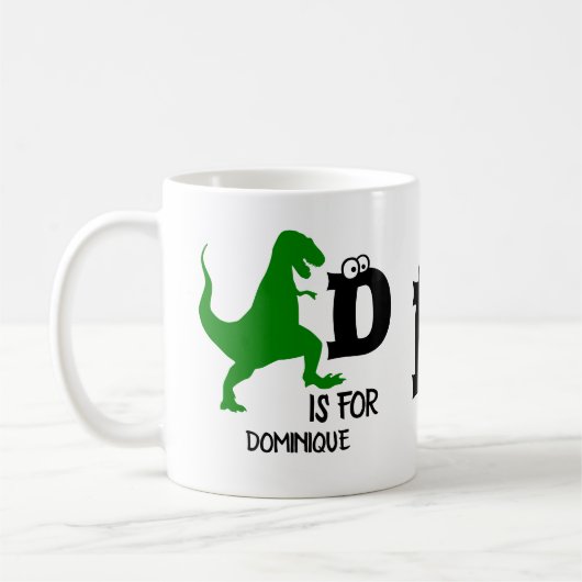Mug Monogramme personnalisé D pour Dinosaur mignon T R (Gauche)