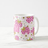 Mug Monogramme personnalisé de fraises roses (Devant droit)