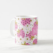 Mug Monogramme personnalisé de fraises roses (Devant gauche)