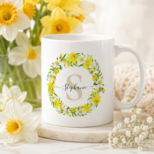Mug Monogramme personnalisé de jonquille