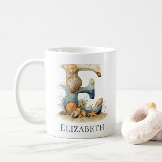 Mug Monogramme personnalisé de la côte initiale E Plag (Avec donut)