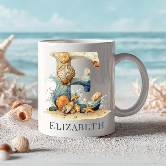 Mug Monogramme personnalisé de la côte initiale E Plag