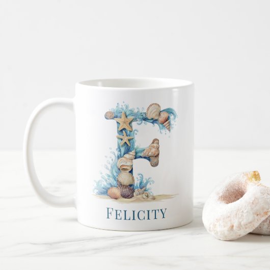 Mug Monogramme personnalisé de la côte initiale F Plag (Avec donut)