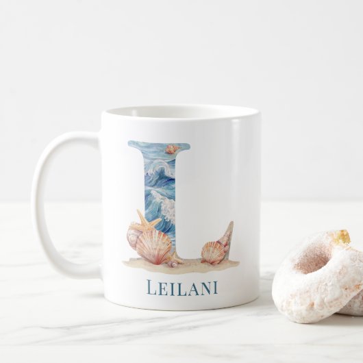 Mug Monogramme personnalisé de la côte initiale L Plag (Avec donut)