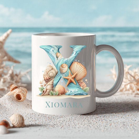 Mug Monogramme personnalisé de la côte X Initial Beach