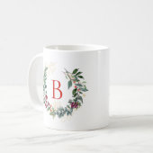 Mug Monogramme personnalisé de la couronne de Noël (Devant gauche)