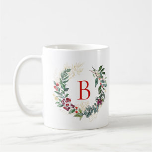 Mug Monogramme personnalisé de la couronne de Noël