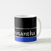 Mug Monogramme personnalisé de noir bleu et d'argent (Devant droit)