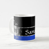 Mug Monogramme personnalisé de noir bleu et d'argent (Devant gauche)