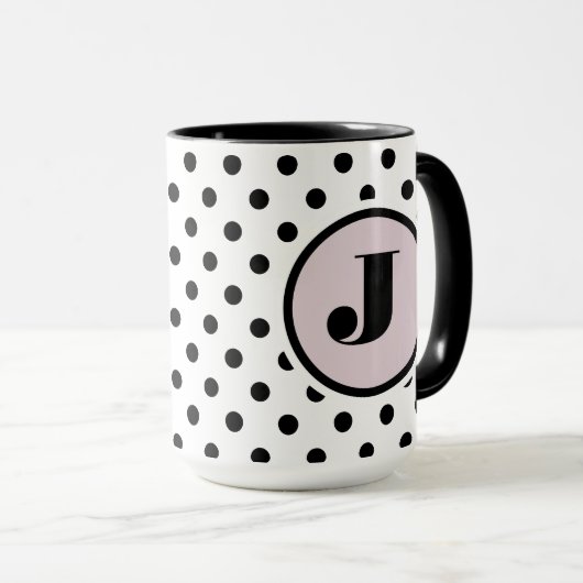 Mug Monogramme personnalisé des points noirs (Devant droit)