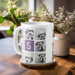 Mug Monogramme personnalisé Eggplant et collage photo<br><div class="desc">Vous pouvez utiliser des photos Instagram pour cette conception. Utilisez 8 photos carrés pour créer un cadeau unique et personnel. Ou vous pouvez garder le chiot hipster et faire un gardien branché. Si vous avez besoin d'ajuster les images,  cliquez sur l'outil personnaliser pour apporter des modifications.</div>