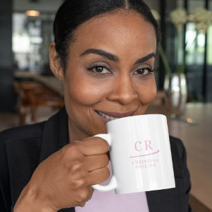 Mug Monogramme personnalisé Élégant Minimal Rose et Bl