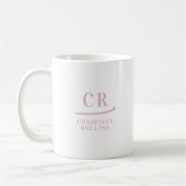 Mug Monogramme personnalisé Élégant minimal rose et bl (Gauche)