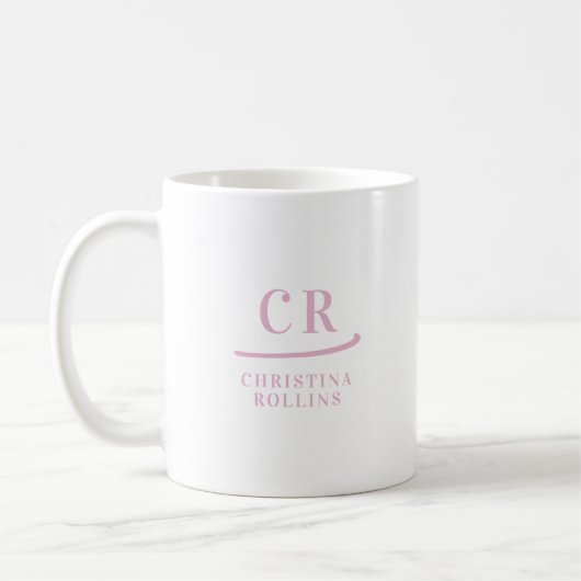 Mug Monogramme personnalisé Élégant minimal rose et bl (Gauche)
