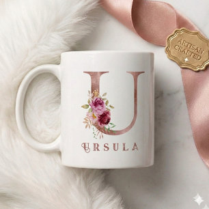 Mug Monogramme personnalisé en lettre U floral or rose