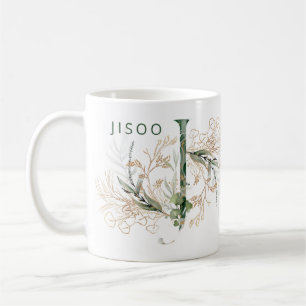 Mug Monogramme personnalisé en or botanique Eucalyptus