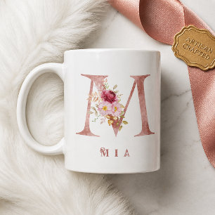 Mug Monogramme personnalisé en or rose avec lettre M f