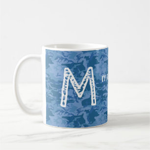 Mug monogramme personnalisé et nom Camouflage bleu tas