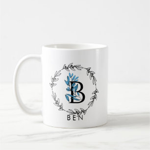 Mug Monogramme personnalisé floral bleu - Lettre B