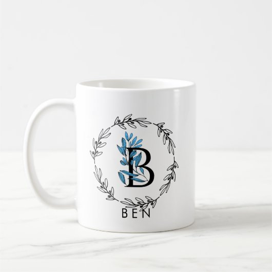 Mug Monogramme personnalisé floral bleu - Lettre B (Gauche)