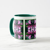 Mug Monogramme personnalisé initial nom Fleur rose Art (Devant gauche)