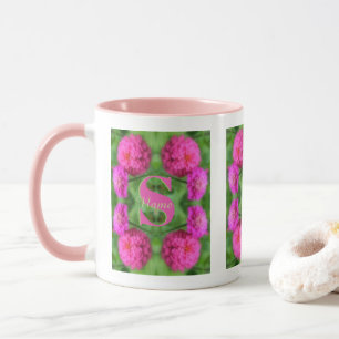 Mug Monogramme personnalisé initial prénom Fleurs rose