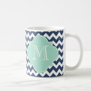 Mug Monogramme personnalisé Marine bleu et menthe vert