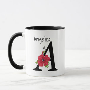 Mug Monogramme personnalisé modifiable A texte fleur r