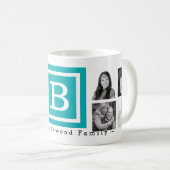 Mug Monogramme personnalisé multiphoto bleu clair (Devant droit)