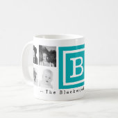 Mug Monogramme personnalisé multiphoto bleu clair (Devant gauche)