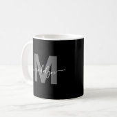 Mug Monogramme personnalisé noir blanc nom (Devant gauche)