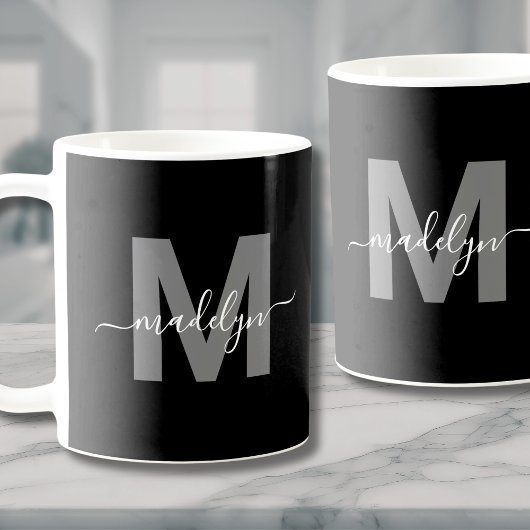 Mug Monogramme personnalisé noir blanc nom