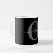 Mug Monogramme personnalisé Nom de script noir blanc g (Devant gauche)