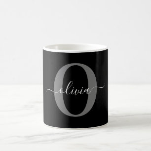 Mug Monogramme personnalisé Nom de script noir blanc g