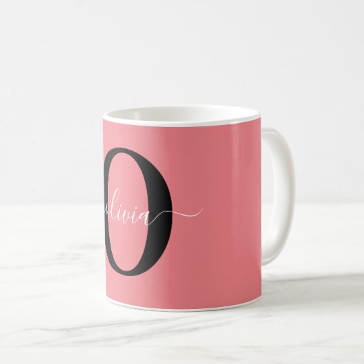 Mug Monogramme personnalisé Nom de script noir blanc r (Devant droit)