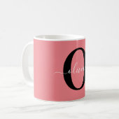Mug Monogramme personnalisé Nom de script noir blanc r (Devant gauche)