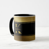 Mug monogramme personnalisé nom doré noir (Devant gauche)