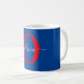 Mug Monogramme personnalisé Nom du script Bleu Blanc R (Devant droit)