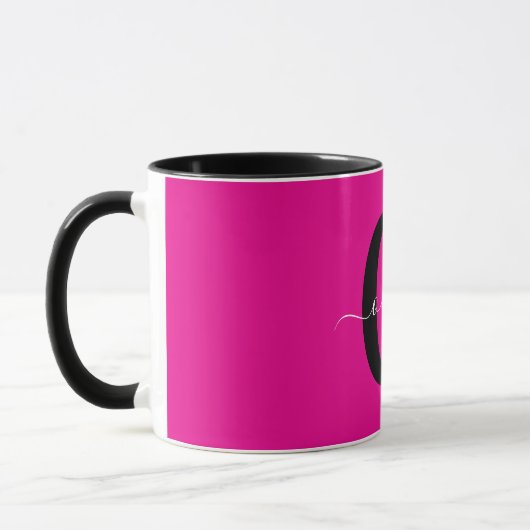 Mug Monogramme personnalisé Nom du script rose noir bl (Gauche)