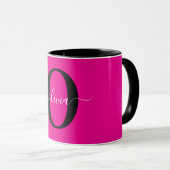 Mug Monogramme personnalisé Nom du script rose noir bl (Devant droit)
