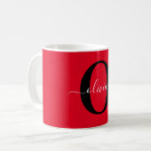 Mug Monogramme personnalisé Nom du script Rouge Noir B (Devant gauche)