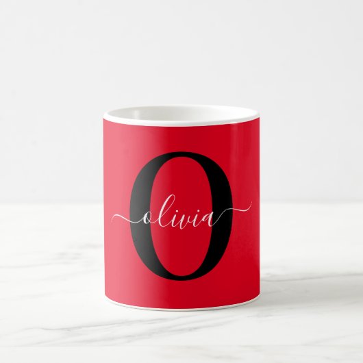 Mug Monogramme personnalisé Nom du script Rouge Noir B (Centre)