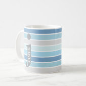 Mug Monogramme personnalisé 'Nuances de bleu' rayé (Devant gauche)