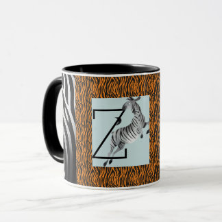 Mug Monogramme personnalisé orange Zebra Stripes motif