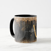 Mug Monogramme Personnalisé Paillettes Dorées Métallis (Devant gauche)