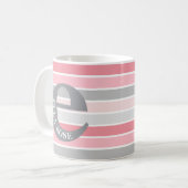 Mug Monogramme personnalisé rayé 'Nuances de rose' (Devant gauche)