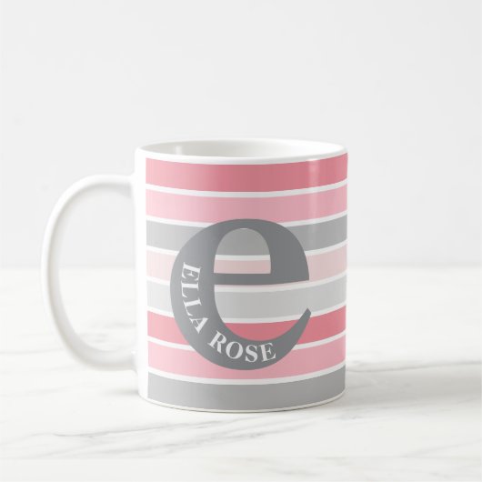Mug Monogramme personnalisé rayé 'Nuances de rose' (Gauche)