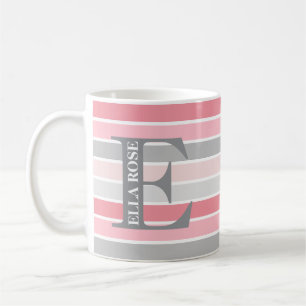 Mug Monogramme personnalisé rayé 'Nuances de rose'