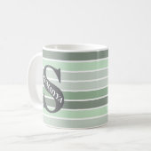 Mug Monogramme personnalisé rayé 'Nuances de vert' (Devant gauche)